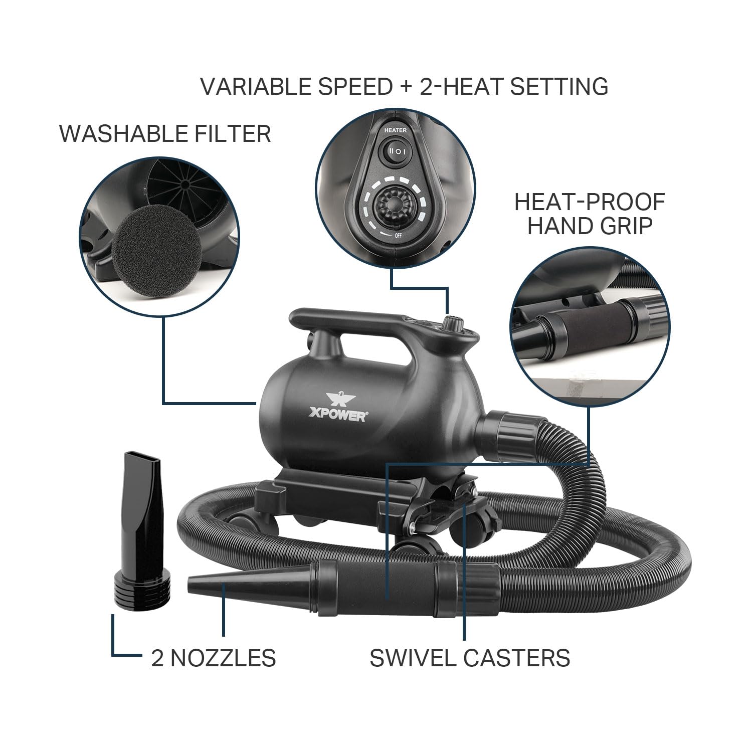 XPower Professional Car Dryer Blower with Mobile Dock Wheels for Home (A-12)
