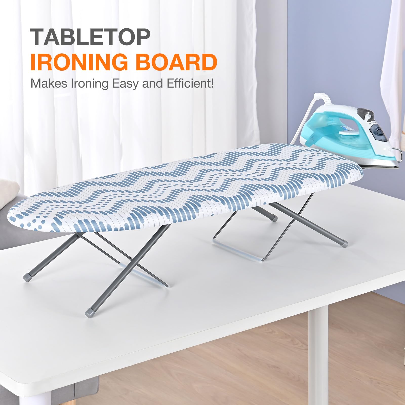 KINGRACK Foldable Ironing Board with Iron Rest, Small Ironing Board, Extra Thick Cover, Portable Tabletop Iron Board wiht Non-Slip Feet for Home