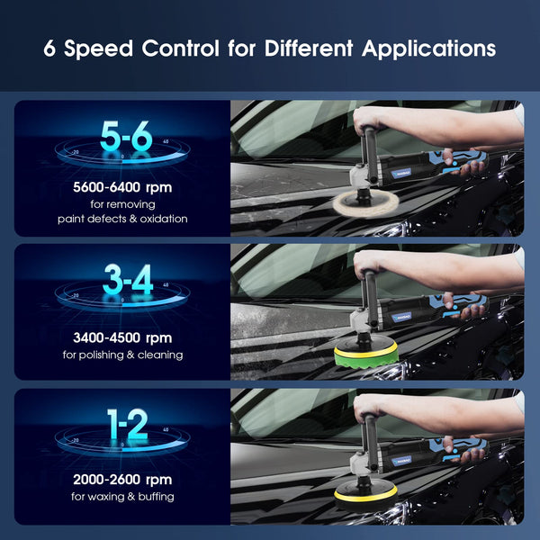RAYBAO Car Polisher, 1200W Car Polishers and Buffers, Variable Speed 1600-3500RPM, Car Buffer Polisher Machine with Detachable Handle, 180mm/150mm Disc for Polishing/Waxing
