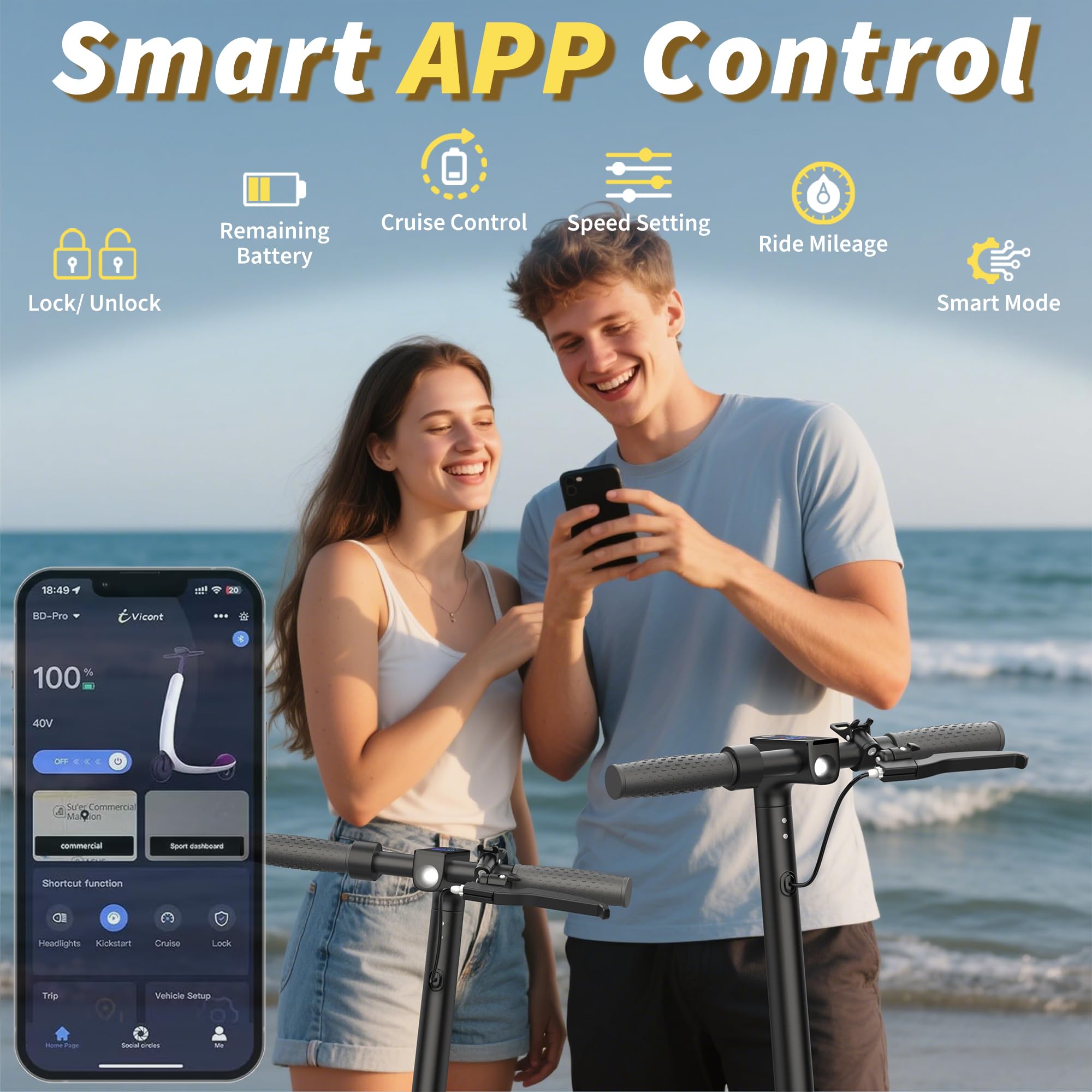 Electric Scooter, Electric Scooter Adult 350W with 25-35KM Range, Max Speed 25KM/H, 8.5" Solid Tire, Double Braking System for Adults and Teens