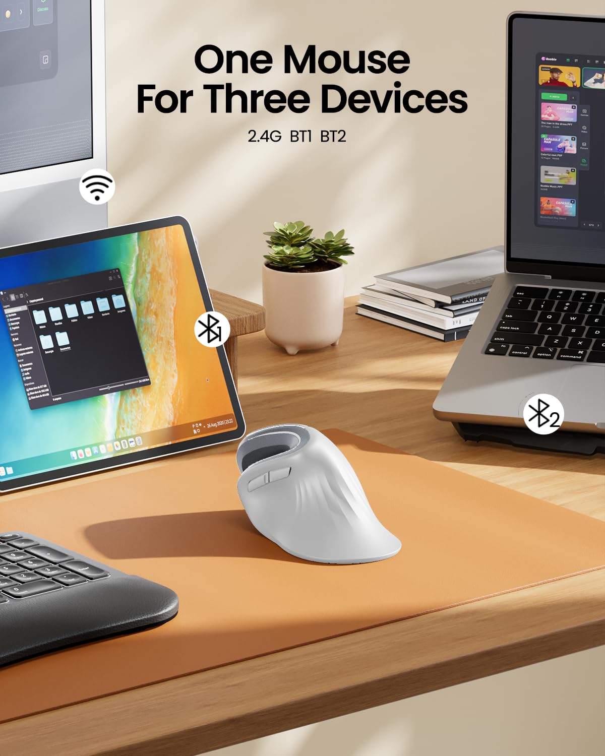 ProtoArc EM11 NL Ergonomic Mouse, Wireless Vertical Mini Mouse Rechargeable Optical Mice with Multi-Device (2*Bluetooth + USB Connection), 3 Adjustable DPI for Computer, iPad, Mac, Windows Black