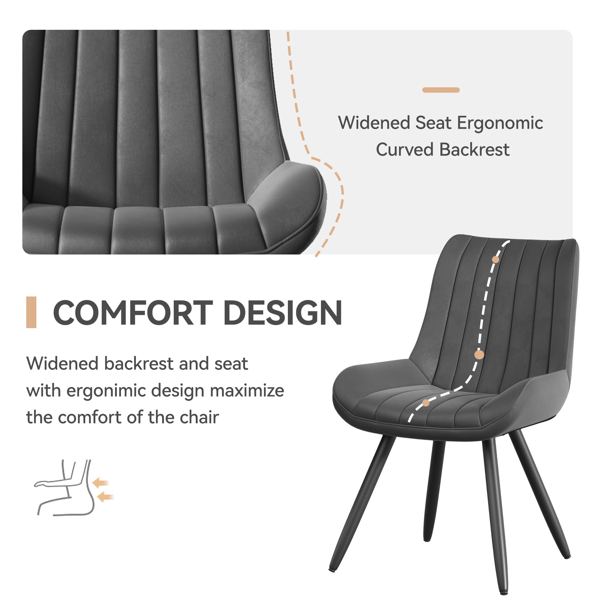 Hawthyhome Dining Chairs Set of 4 |Upholstered Chairs with 10cm Thick Seat Cushion •Upholstered Fabric Dining Chair •Kitchen Chair with Backrest •Modern Armchairs with Metal Legs •Dark Grey