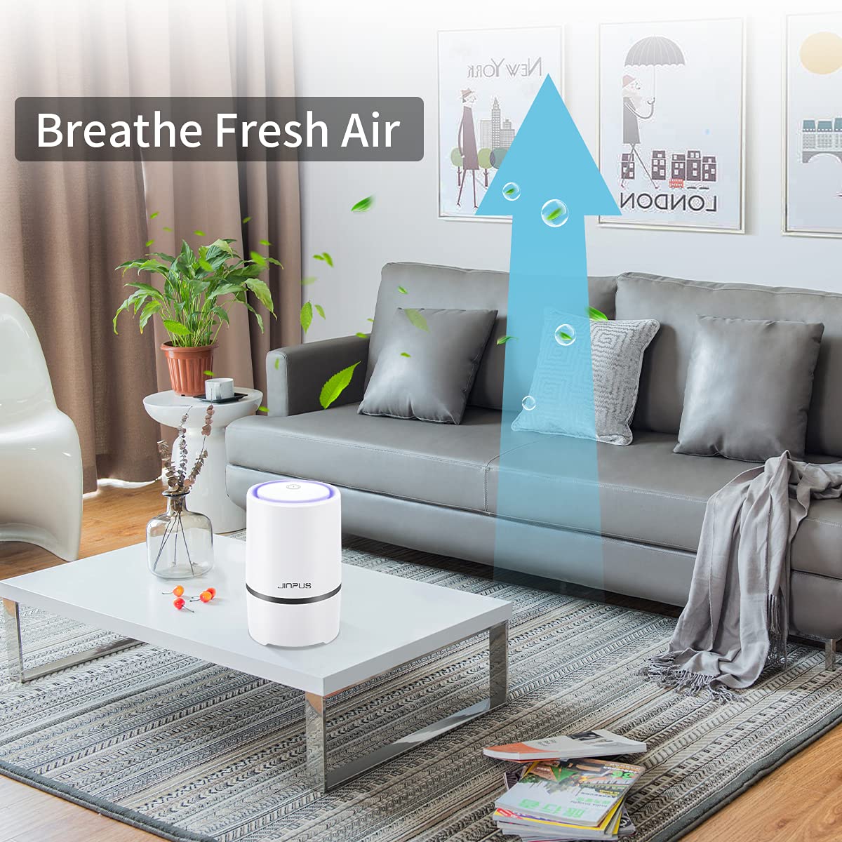 JINPUS Air Purifier Air Cleaner for home with True HEPA Filter, Portable Air Purifiers, Air Ionizer Remove Dust, Pollen, Smoke, Odors with 5 V 1.5 M