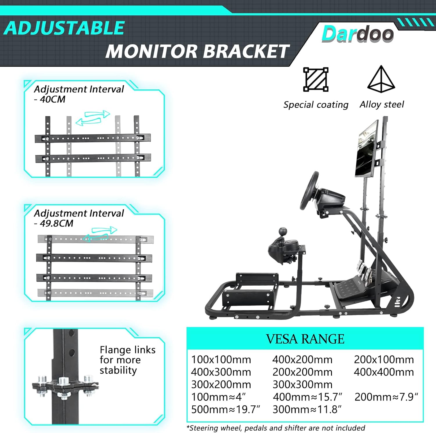 Dardoo Racing Simulator Cockpit Frame with Monitor Mount Fit for Logitech G923,Thrustmaster Wheels,Compatible with Xbox One,Not Include Wheel,Pedal,Display and Seat