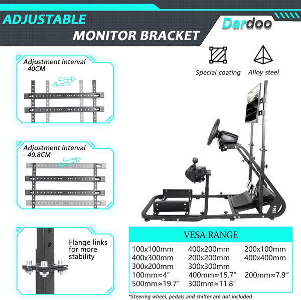 Dardoo Racing Simulator Cockpit Frame with Monitor Mount Fit for Logitech G923,Thrustmaster Wheels,Compatible with Xbox One,Not Include Wheel,Pedal,Display and Seat