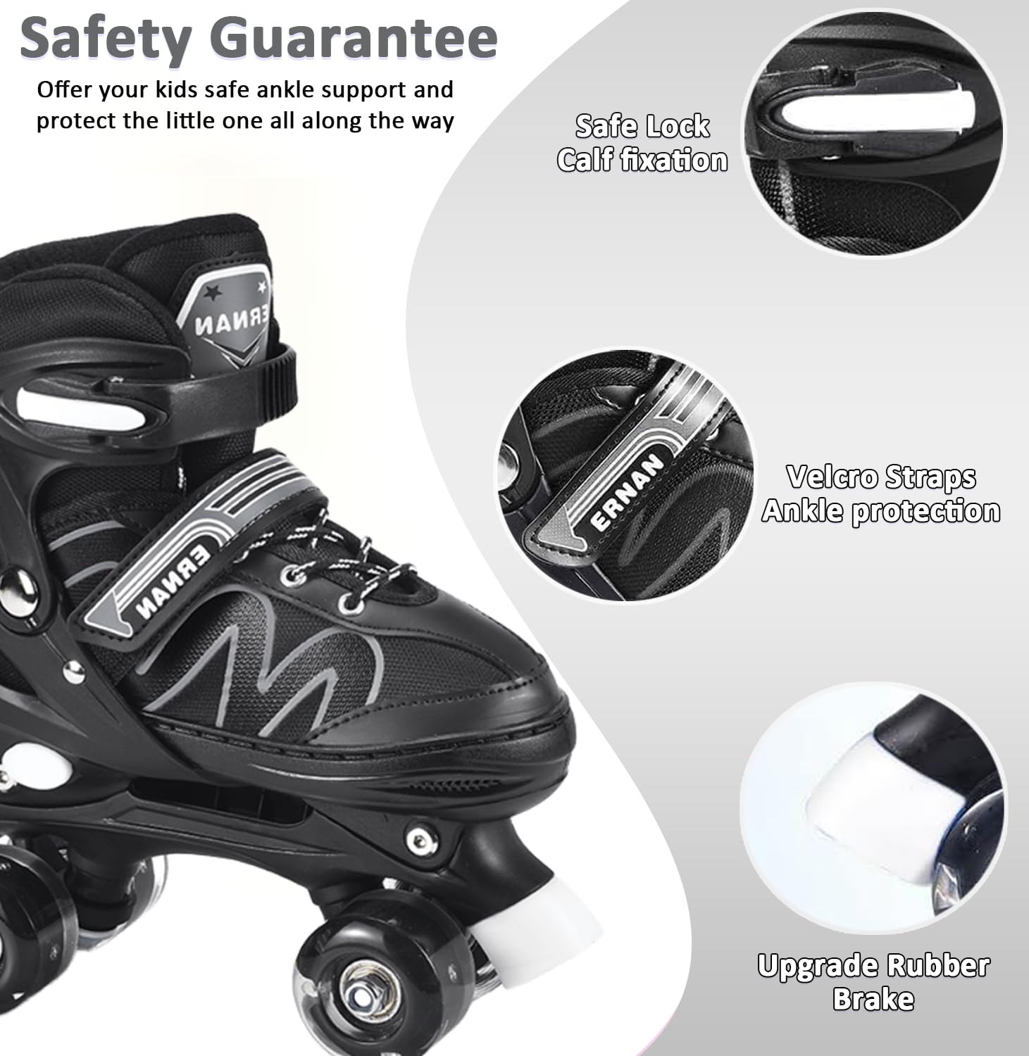 ERNAN Roller skates kids Roller boots,8 Light up Wheels and 4 Sizes Adjustable.Rollerskates for Kids Beginners, Suitable for Indoor Outdoor (White, S)