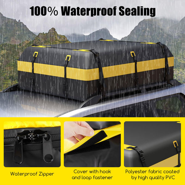 COSTWAY 15/21 Cubic Feet Car Roof Bag, 100% Waterproof Roofing Cargo Carrier with Anti-Slip Mat, Combination Lock & Straps, Rooftop Luggage Storage Box (Black, 21 Cubic Ft/600L)