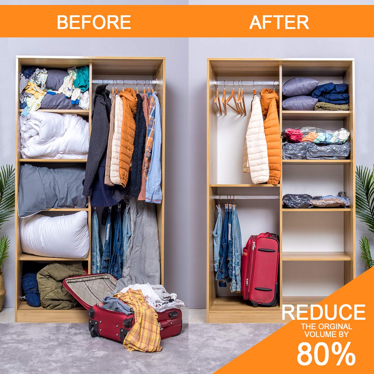 GONGSHI Vacuum Storage Bags (3 x Jumbo, 3 x Large, 3 x Medium, 3 x Small), Space Saver Sealer Compression Bags with Travel Hand Pump