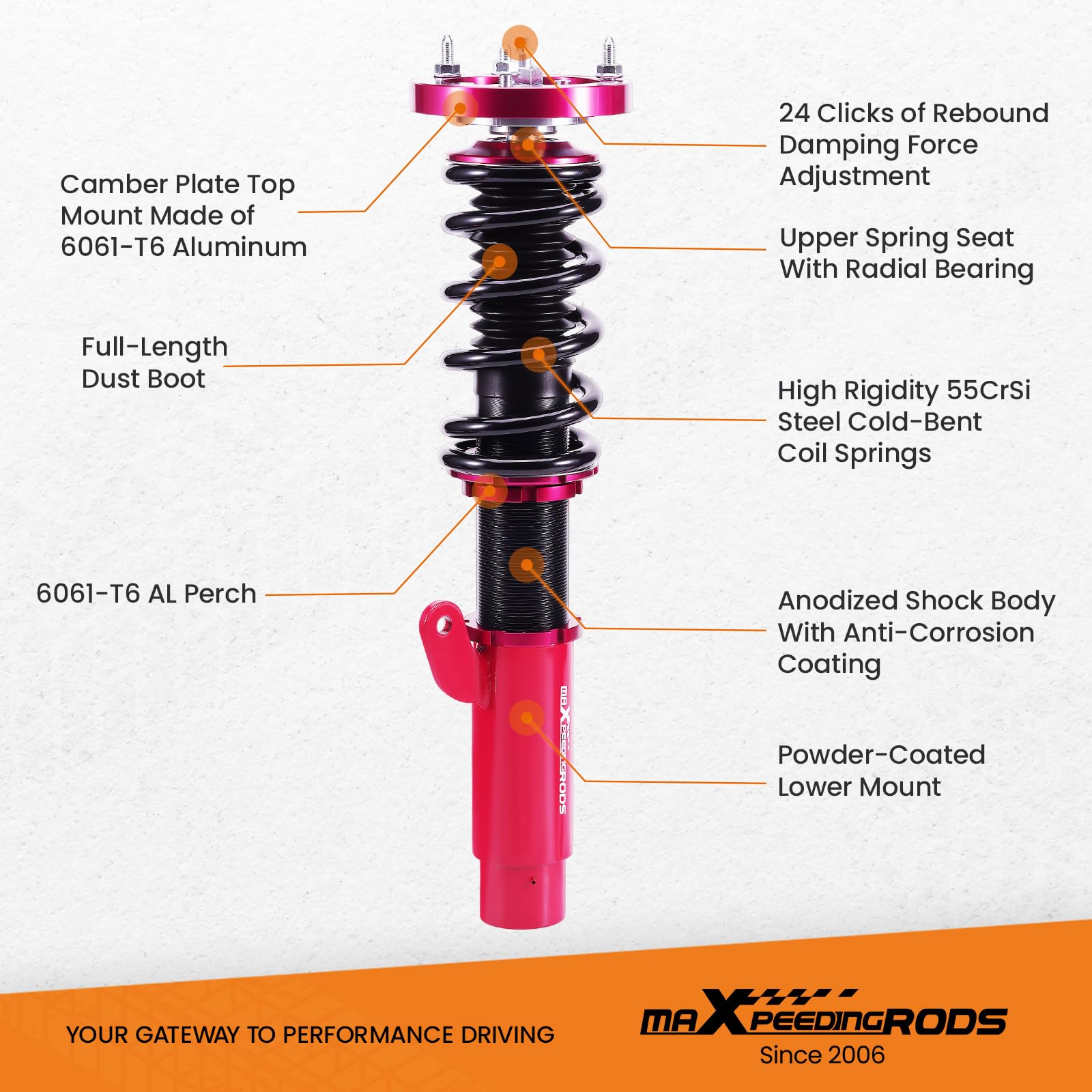 maXpeedingrods Coilovers Shock Struts for E46 (1998-2006) 316i, 318i, 320i, 323i, 325i, 328i, 330i, M3 Adjustable Damper