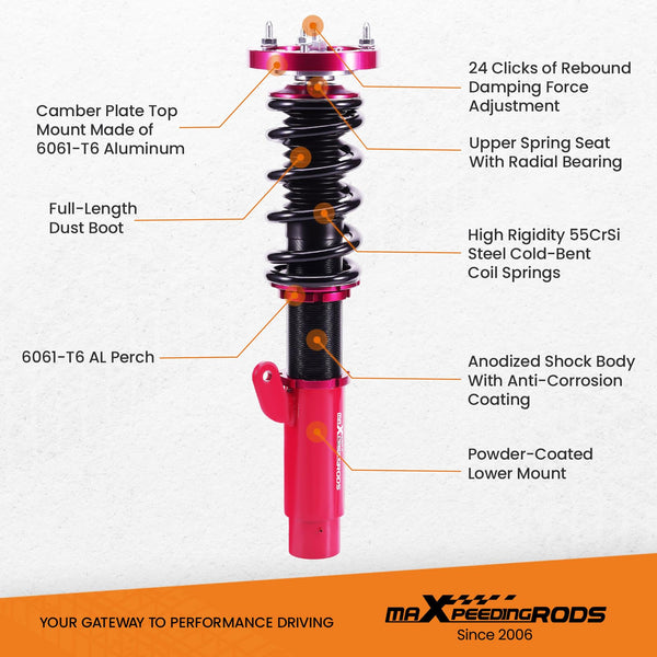 maXpeedingrods Coilovers Shock Struts for E46 (1998-2006) 316i, 318i, 320i, 323i, 325i, 328i, 330i, M3 Adjustable Damper