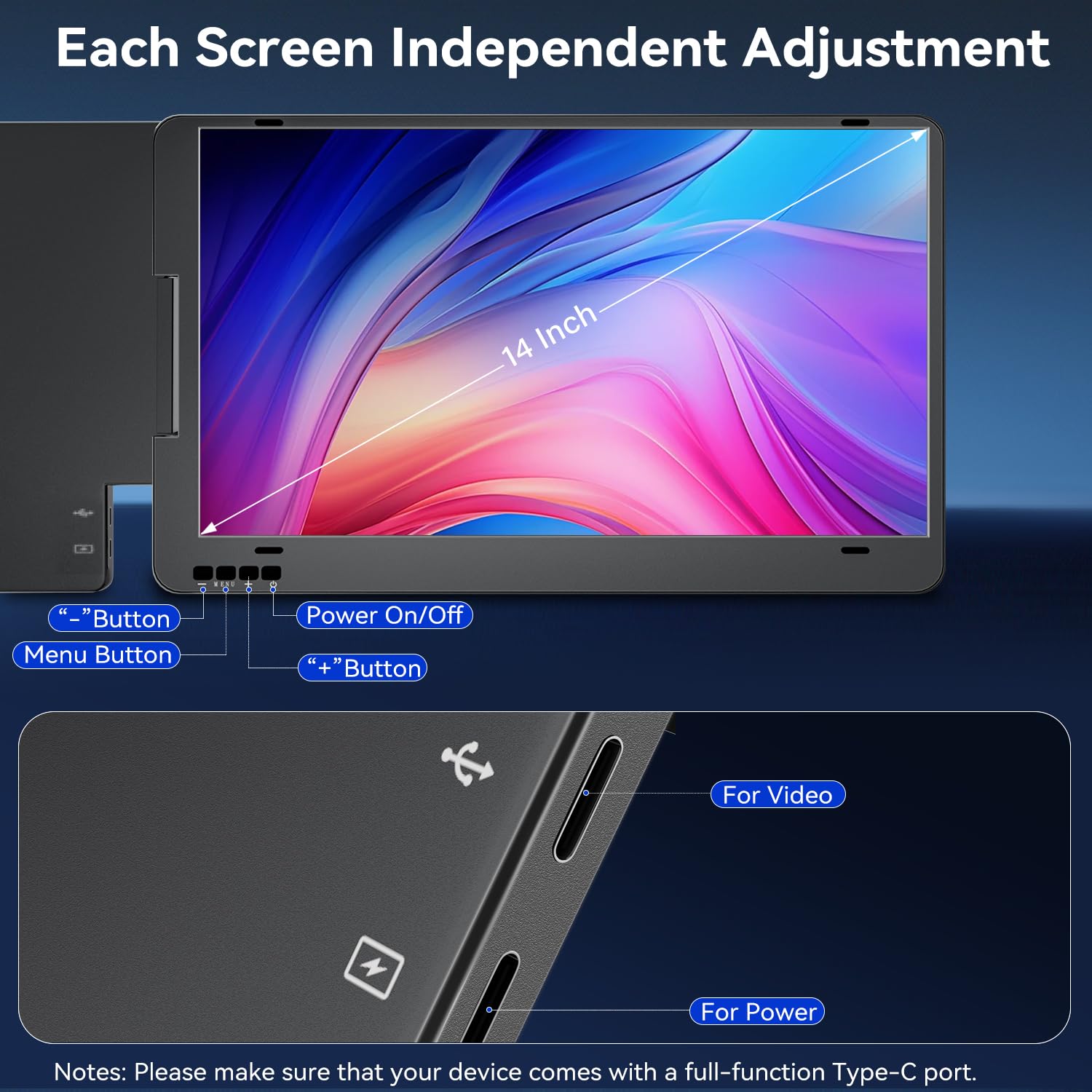 KPKUE Laptop Screen Extender, 14" 1080P FHD IPS Dual Portable Monitor for Laptop, Compatible with 11.6" -15.6" Laptops (Mac Windows Chrome)