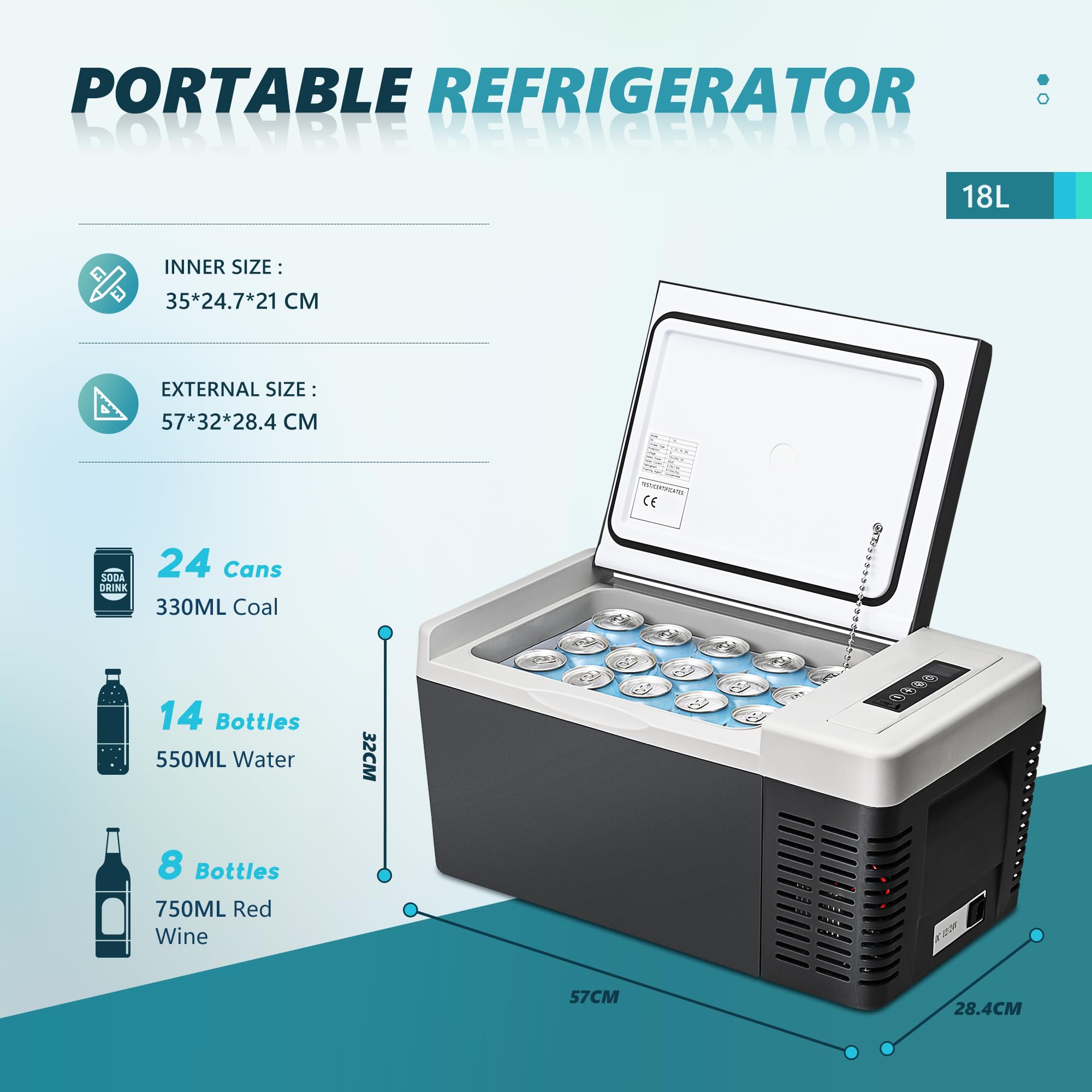 EUHOMY 18L Car Fridge, Compressor Fridge -20℃~20℃, Portable Refrigerator 12/24V DC 100-240V AC, Portable Freeze with APP Control for Camping, Travel, Boat