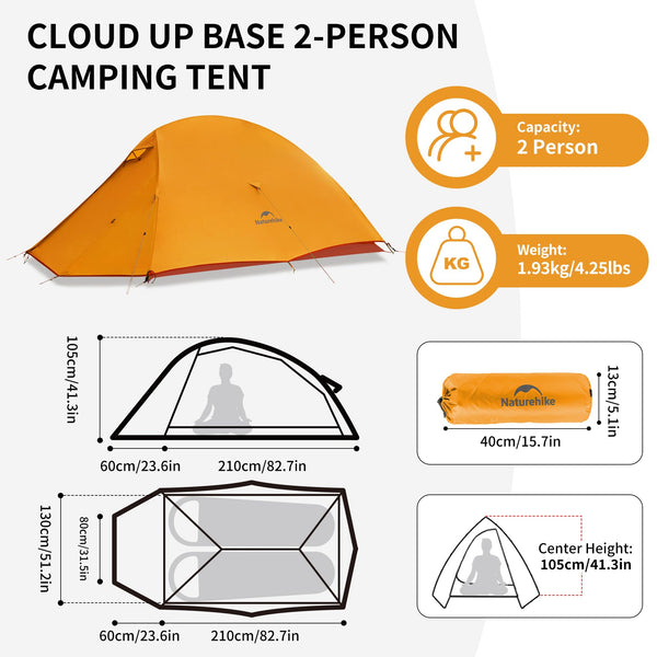 Naturehike Cloud up 2 Camping Tent 2 Man Backpacking Tent 3-4 Season Wild Country Tent Lightweight Dome Tent