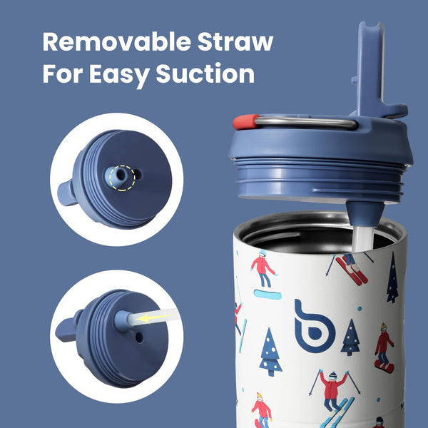 Insulated Water Bottle 700ml(24oz) with Straw, Lid, and Handle - Stainless Steel Sports Travel Gym Bottle for Men and Women (Skiing)