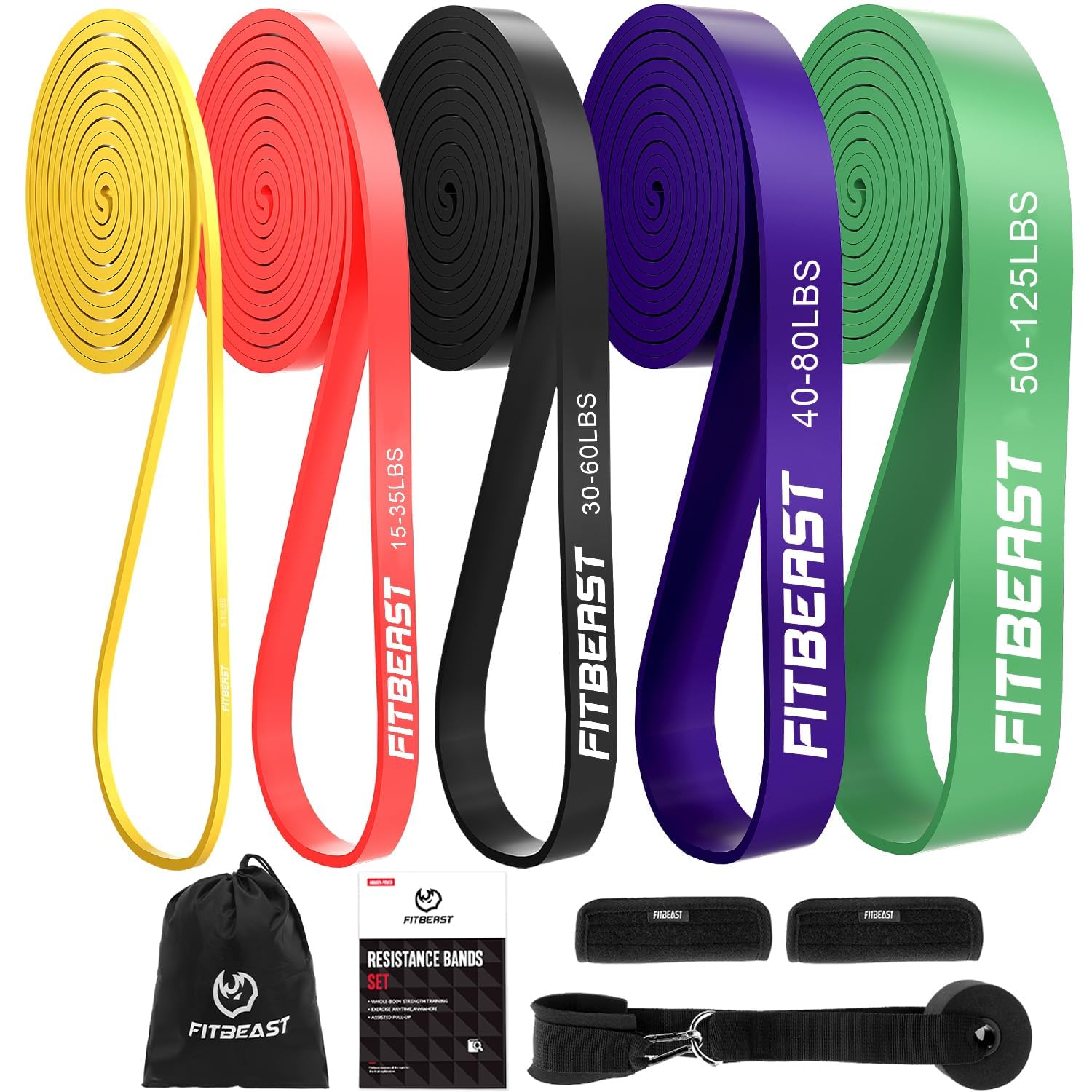 FitBeast Pull Up Bands Set, 5 Different Levels Resistance Band Pull Up for Calisthenics, CrossFit, Powerlifting, Muscle Toning, Yoga, Stretch
