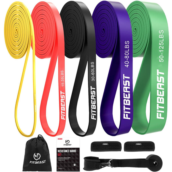FitBeast Pull Up Bands Set, 5 Different Levels Resistance Band Pull Up for Calisthenics, CrossFit, Powerlifting, Muscle Toning, Yoga, Stretch