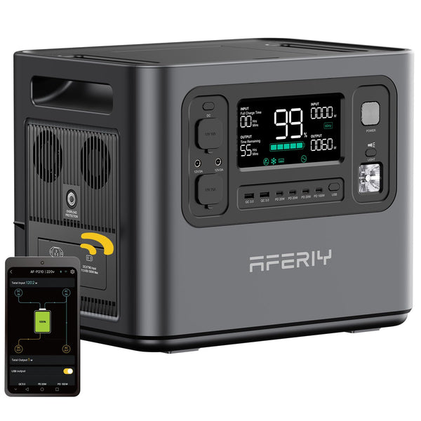 AFERIY Portable Power Station 2400W, 2048Wh Solar Power Station Control Via App, 13 Output Ports, 4 Input Ways, 3x 230V AC Outlets, LiFePO4 Battery, Solar Generator for Travel/Camping/Home Backup