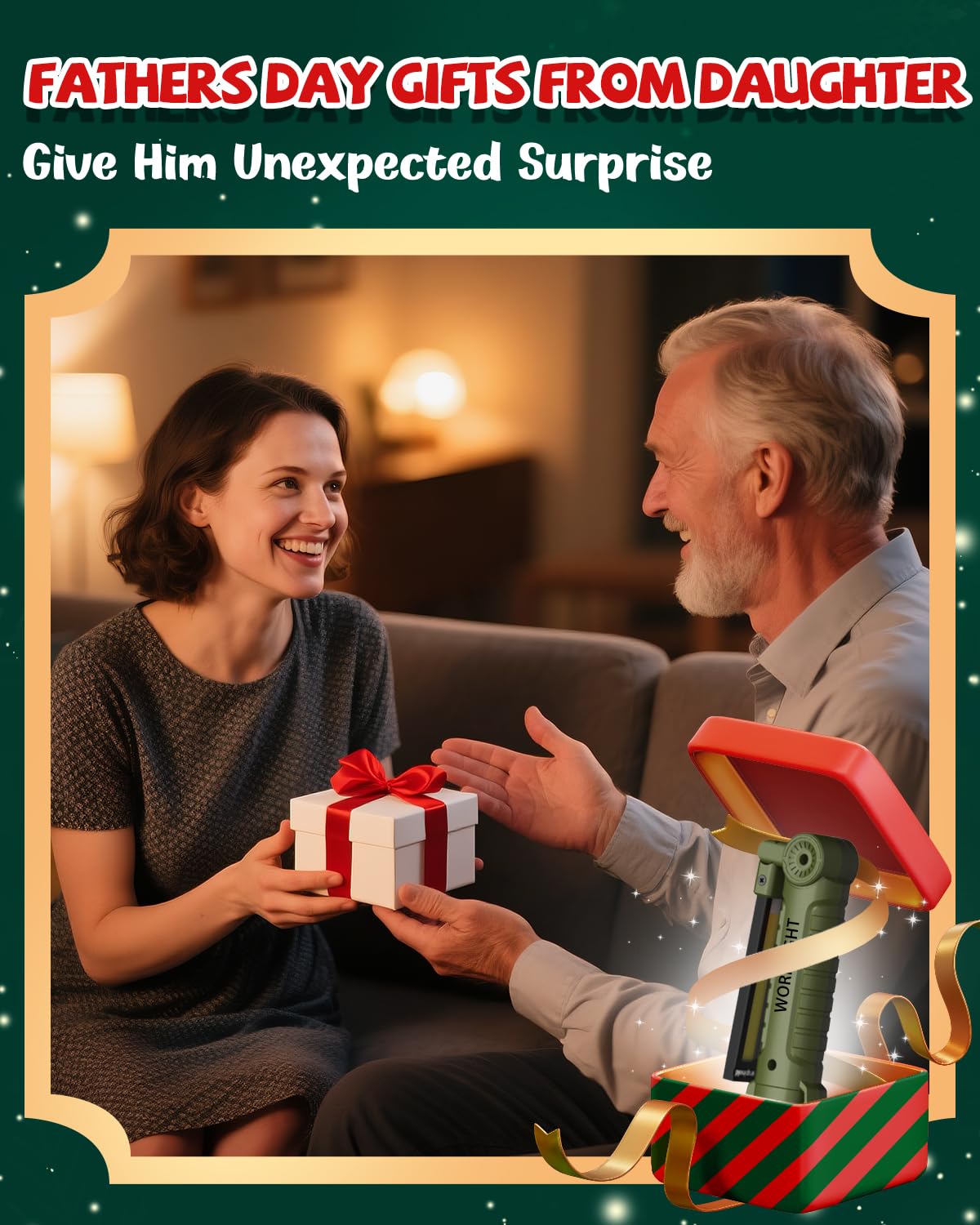 Coquimbo Work Light Christmas Stocking Fillers Gifts for Men Him, LED Torch Rechargeable Inspection Lamp Mechanic Emergency BBQ Light 360° Rotate with Magnetic Base and Hook (2 Pack, Black)