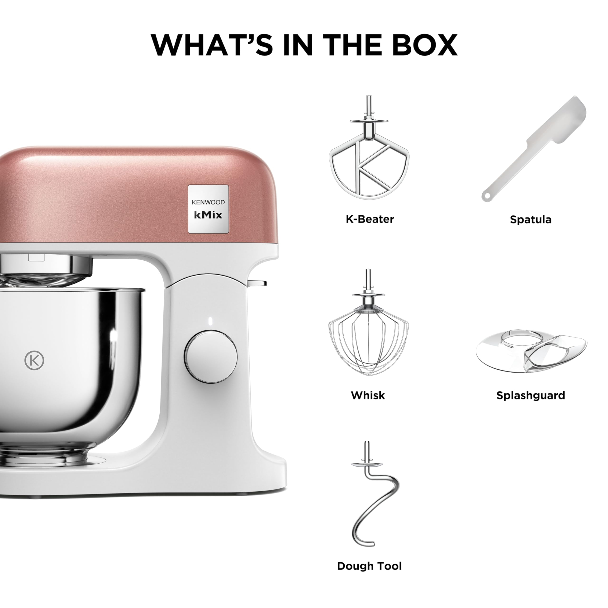 Kenwood kMix Editions KMX760API Kitchen Machine, 5 l Stainless Steel Bowl, Safe-Use Safety System, Metal Casing, 1000 Watts, incl. 3-Piece Patisserie Set and Splash Guard, Apricot Pink