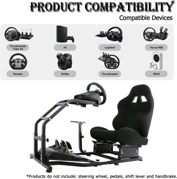 Minneer Racing Simulator Cockpit with Gaming Seat(Black) Stand-Up Fit for Logitech Fanatec Thrustmaster G29, G27, G25, G923 Adjustable Gaming Steering Wheel Stand Without Wheel and Pedals