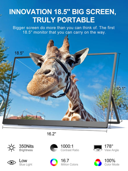 UPERFECT Portable Monitor 18.5 Inch 120Hz，Portable Gaming Monitor 1080P FHD 100% sRGB Matte Screen, IPS HDR FreeSync Speaker HDMI USB C Monitor, VESA & Smart Cover