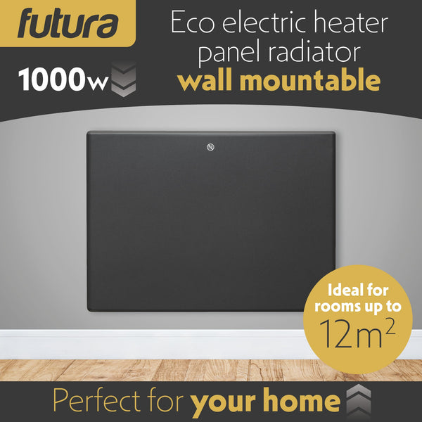 Futura 2000W Grey Electric Radiator Heaters for Home, Bathroom Safe Electric Heater Setback Timer Lot 20 & Advanced Thermostat Control Wall Mounted or Floor Standing Low Energy Panel Heater