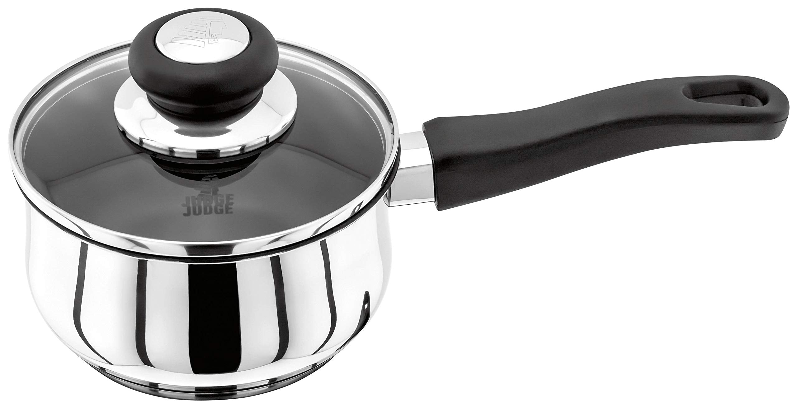 Judge Vista Stainless Steel Non-Stick Medium Saucepan 14cm 900ml, Shatterproof Vented Glass Lid, Induction Ready, Oven Safe, 25 Year Guarantee