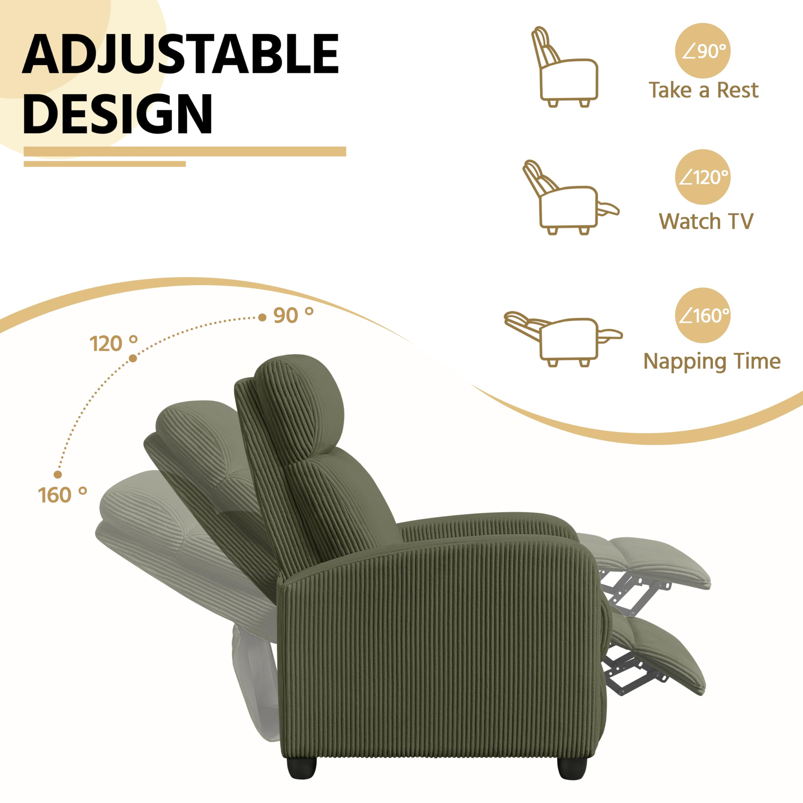 Yaheetech Recliner Armchair Single Padded Seat Boucle Fabric Sofa Lounge Home Living Room Theater Adjustable Leg Rest and Reclining Functions Ivory