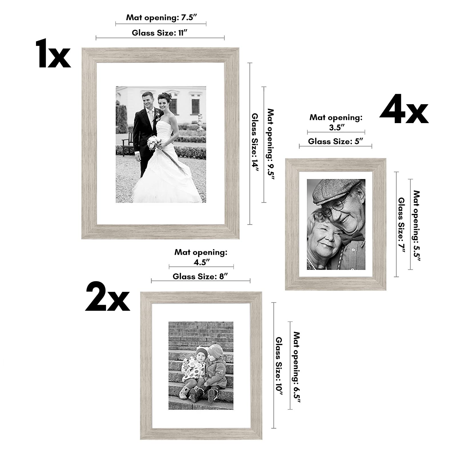 Americanflat 7 Piece Gallery Wall Frame Set in Driftwood - One 11x14, Two 8x10, Four 7x5 - Collage Photo Frames with Horizontal and Vertical Formats