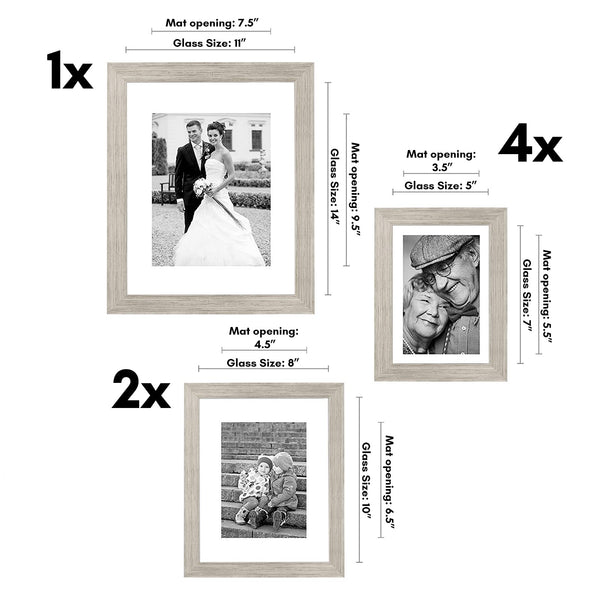 Americanflat 7 Piece Gallery Wall Frame Set in Driftwood - One 11x14, Two 8x10, Four 7x5 - Collage Photo Frames with Horizontal and Vertical Formats