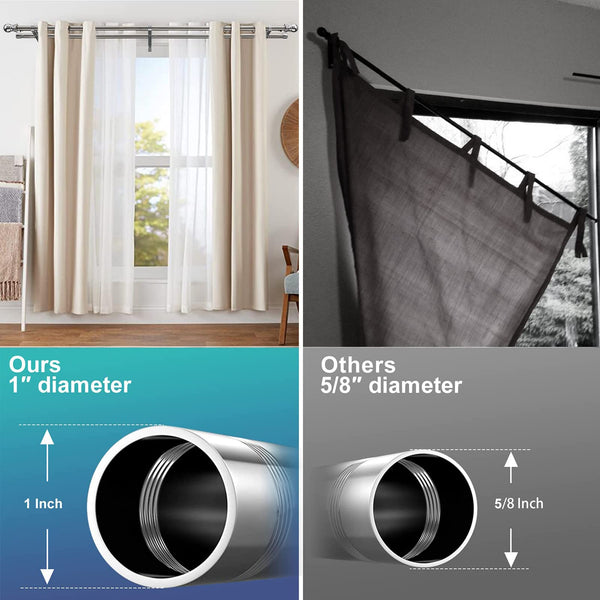 Harrms Double Curtain Pole, Curtain Poles for Eyelet Curtains, Silver Curtain Pole 76-332cm, Extendable Metal Curtain Rod Stainless Steel Room