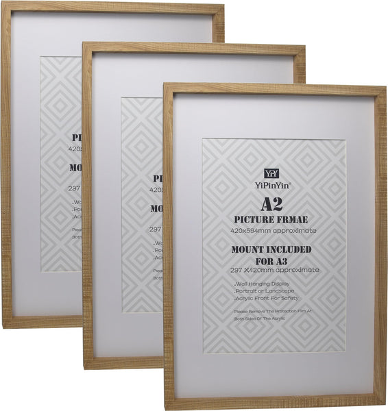 Black 50x70cm Boxed Picture Frames Set of 3 with Mounts for 40x60cm, 70x50cm poster frame with Acid Free mount for 40x60cm photo (Black 3Pack)