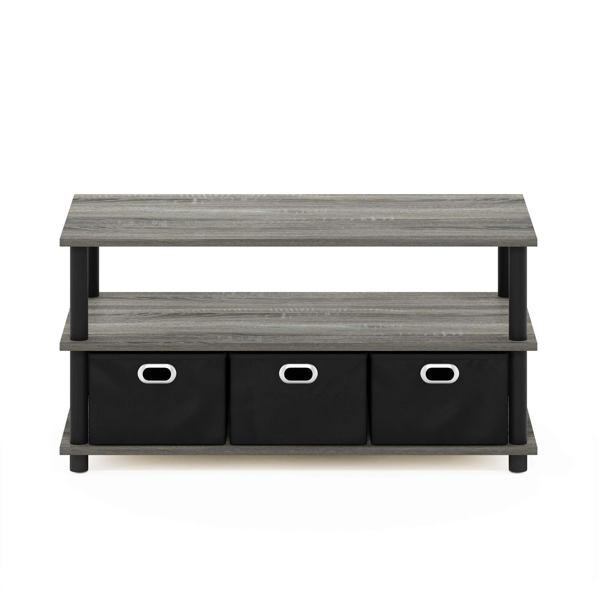 Furinno Frans Turn-N-Tube Coffee Table with Bin Drawers, French Oak Grey/Black/Black, 79.2 (W) x 40.1 (H) x 39.4 (D) cm