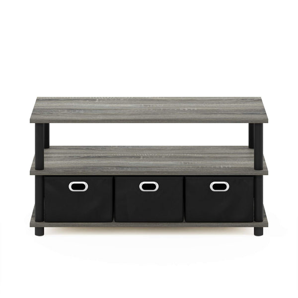 Furinno Frans Turn-N-Tube Coffee Table with Bin Drawers, French Oak Grey/Black/Black, 79.2 (W) x 40.1 (H) x 39.4 (D) cm