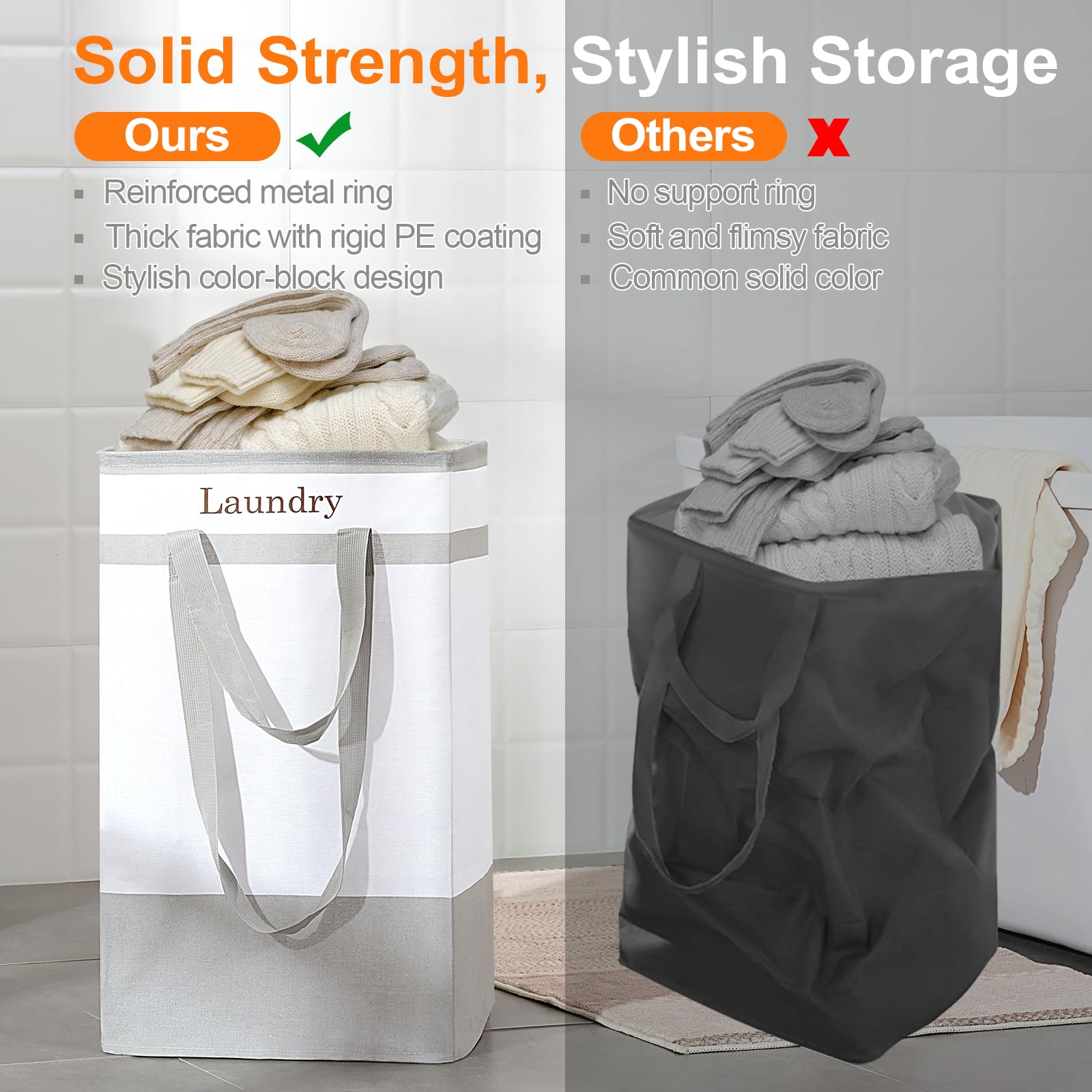 ROSOS Collapsible Foldable Hamper - Extended Double Handle, 80 L Laundry Basket for Bedroom Bathroom Dorm Storage - 1 Pack, Black