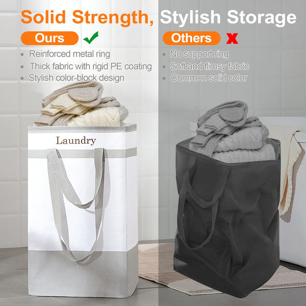 ROSOS Collapsible Foldable Hamper - Extended Double Handle, 80 L Laundry Basket for Bedroom Bathroom Dorm Storage - 1 Pack, Black