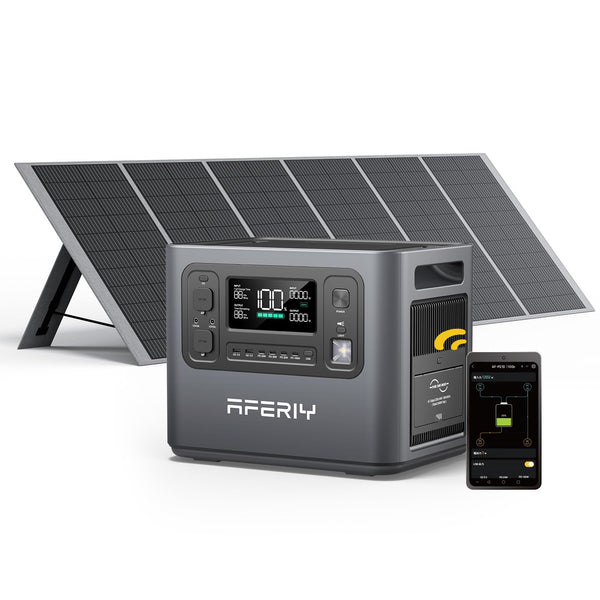 AFERIY Portable Power Station 2400W, 2048Wh Solar Power Station Control Via App, 13 Output Ports, 4 Input Ways, 3x 230V AC Outlets, LiFePO4 Battery, Solar Generator for Travel/Camping/Home Backup