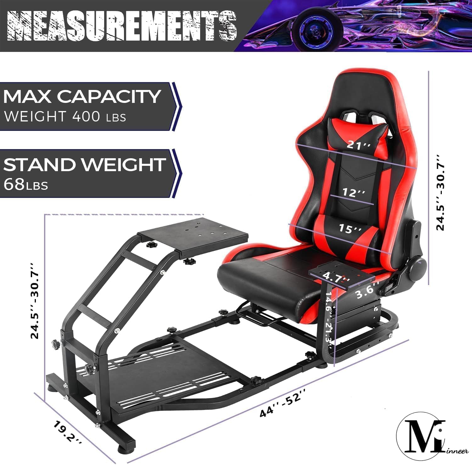 Minneer G25 Racing Simulator Cockpit Adjustable Sim Racing Wheel Stand Fit for Logitech G27 G29 G920 G923,Thrustmaster T150pro T248 T80 t300rs (GT) T300 TX TMX without Steering wheel, pedal and shift