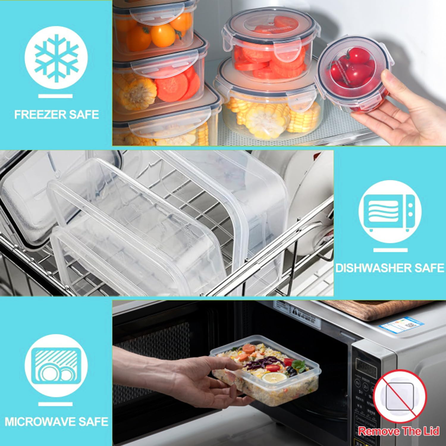 KUMD 50-Piece Airtight Food Storage Containers with Lids | Leakproof, BPA-Free, 25 Containers+ 25 Lids, Stackable & Microwave Safe Kitchen Organisers for Pantry, Meal Prep & Freezer Use, 40ml-2.5L