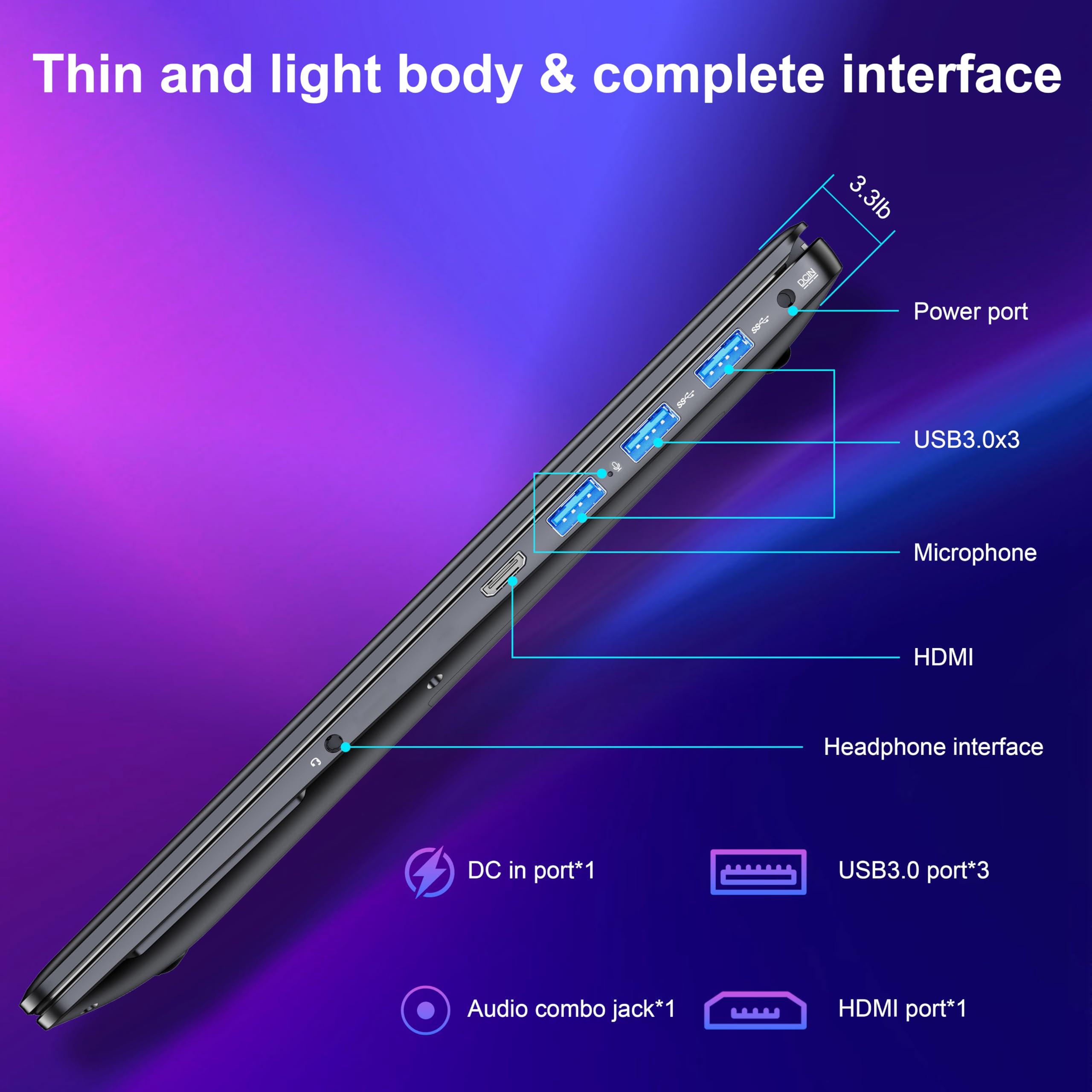 15.6" Laptop - 16GB RAM 512GB SSD PC Laptop, Quad-Core N95 Processor Up to 3.1GHz, Computers with USB3.0,Ethernet port,Touch ID, WiFi, BT4.2, for Students/Business