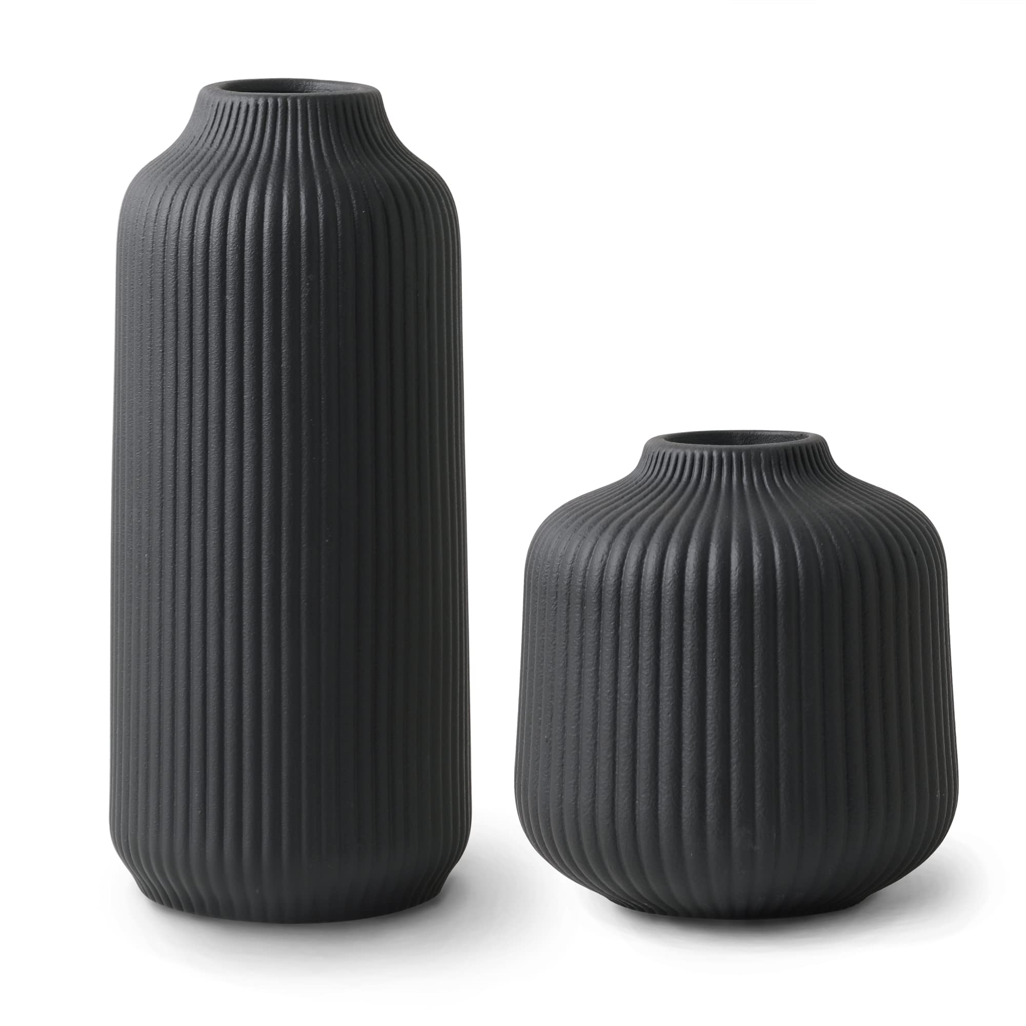 flature Ceramic Vases in Nordic Style, Modern Vase Deco for Pampas Grass, Boho Deco for Windowsill, Vases Set in Black Matt, Flower Vase as Home