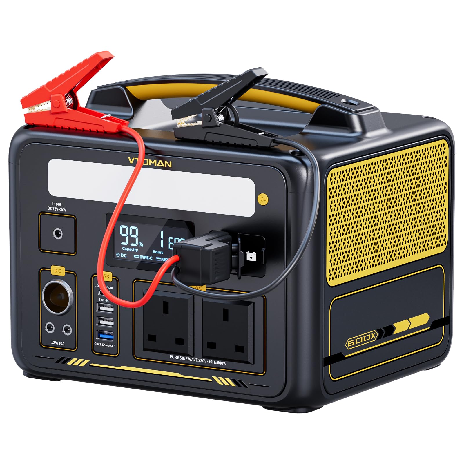 VTOMAN Jump 600X Portable Power Station 600W - 299Wh Solar Generator LiFePO4 Battery Power Station with 600W Pure Sine Wave (Surge 1200W) AC Outlet, PD 60W USB-C, 3x Regulated 12V/10A DC for Camping