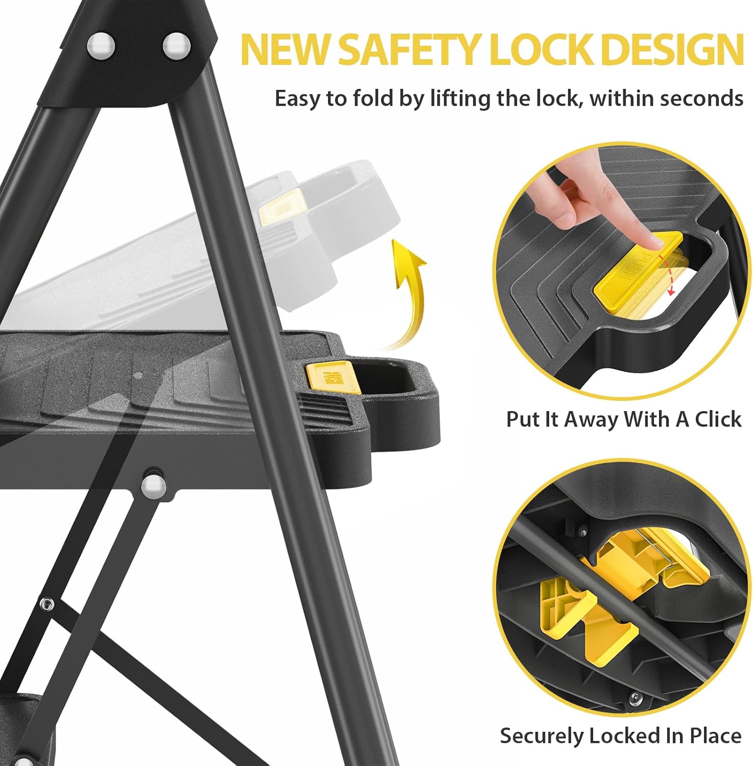 KINGRACK Folding 3-Step Ladder with Non-Slip Pedals, Sturdy Steel, Lightweight & Portable, Red