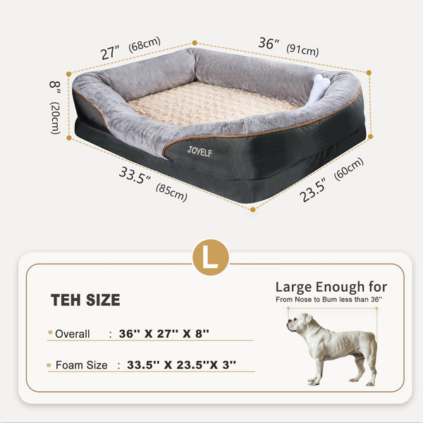 JOYELF Large Memory Foam Dog Bed, Orthopedic Dog Bed & Sofa with Removable Washable Cover and Squeaker Toys as Gift