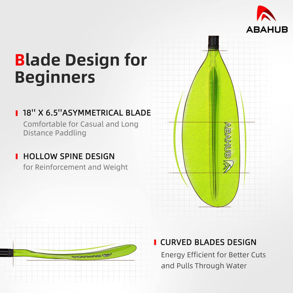 Abahub 1 x Carbon Kayak Paddles, 90.5 Inches Kayaking Oars for Boating, Canoeing with Paddle Leash, Carbon Fiber Shaft Green Plastic Blades