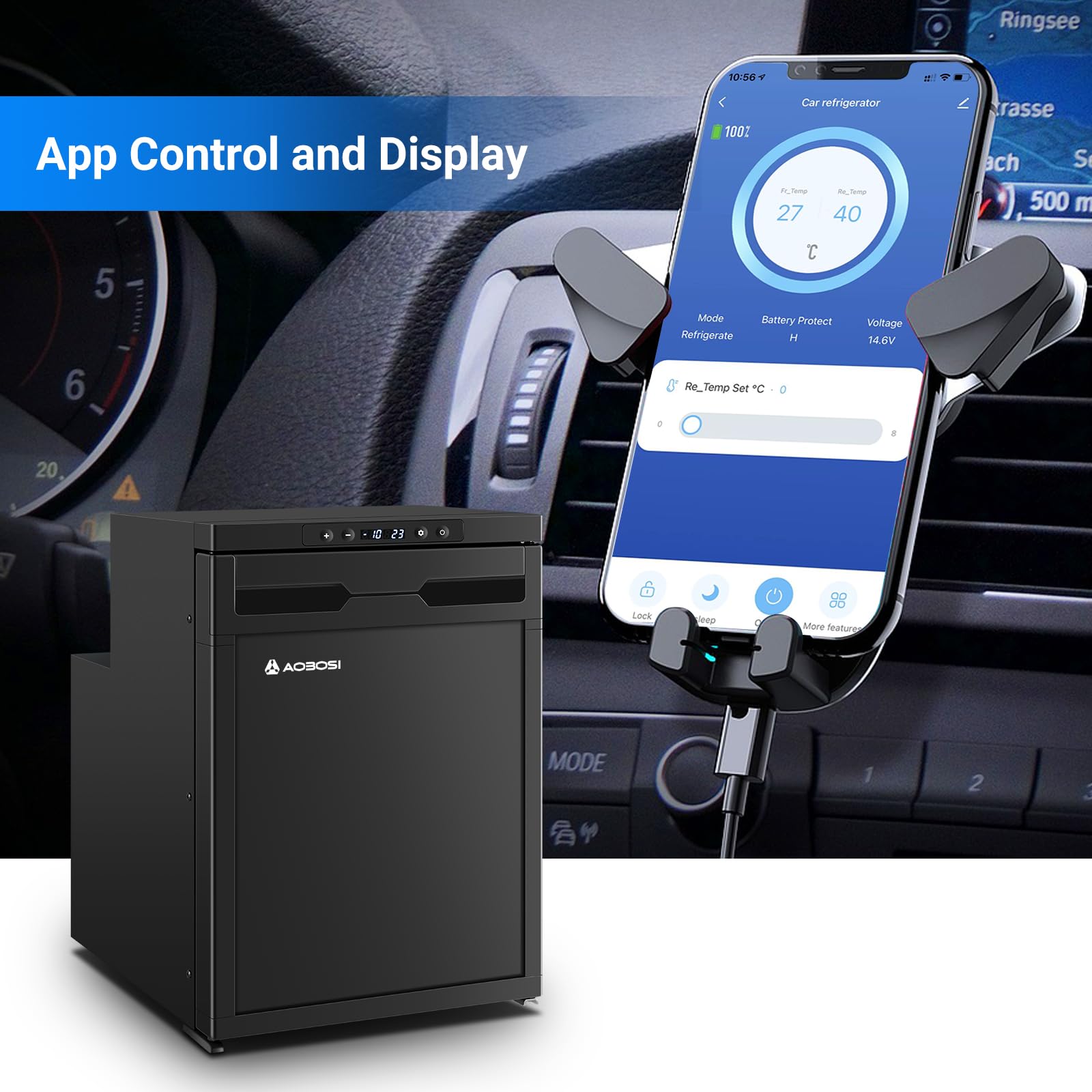 AAOBOSI 83L Campervan Fridge, Camping Refrigerator with APP Control, 12V Fridge Freezer for Campervan, Car, Truck, Boat, Motorhome, Travel