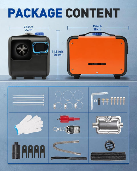 ShockFlo 12V 5KW Diesel Air Heater, All in One Parking Heater Kit with Remote Control, Silencer and LCD Display, Fast Heating, for RV Truck, Motorhomes, Boat, Bus, Car Trailer, Caravans