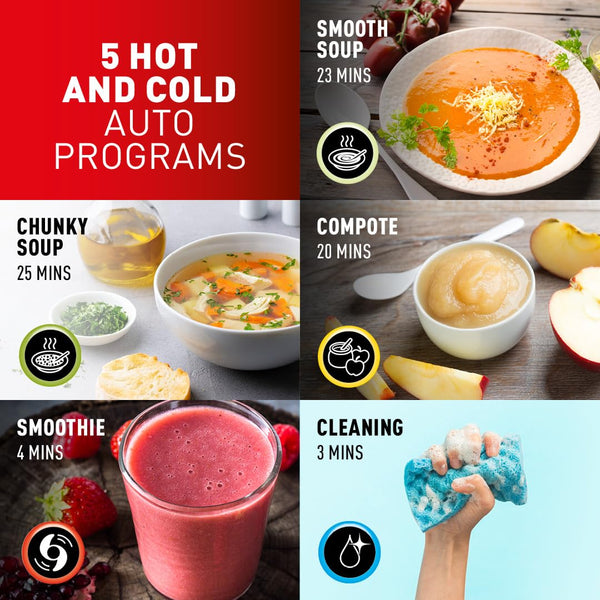 Tefal Blender & Soup Maker Perfectmix Cook, 2L, 10 Auto Programs, Smoothie Maker, Removable Blades, Cleaning Program & Brush, Glass Jug, Tamper, Hot & Cold Kitchen Blender, Cooking, BL83SD65