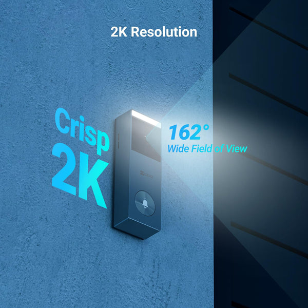 EZVIZ 2K Solar Doorbell Camera Removal-Free Charging No Monthly Fee, 32GB Local Storage, 162° Wide View, Wireless & Wired, Colour Night Vision, AI Detection, Front Door Camera (HP3 Pro)