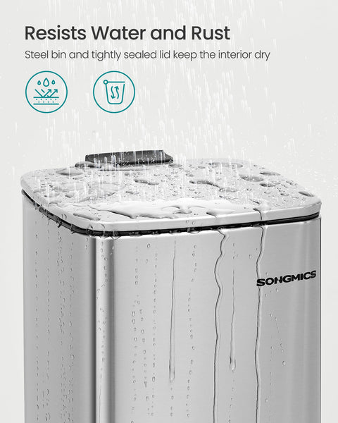 SONGMICS Kitchen Bin, 8-Gallon (30 L) Trash Bin, Steel Pedal Bin, with Inner Bucket, Soft Close and Stays Open, Metallic Silver LTB593E01